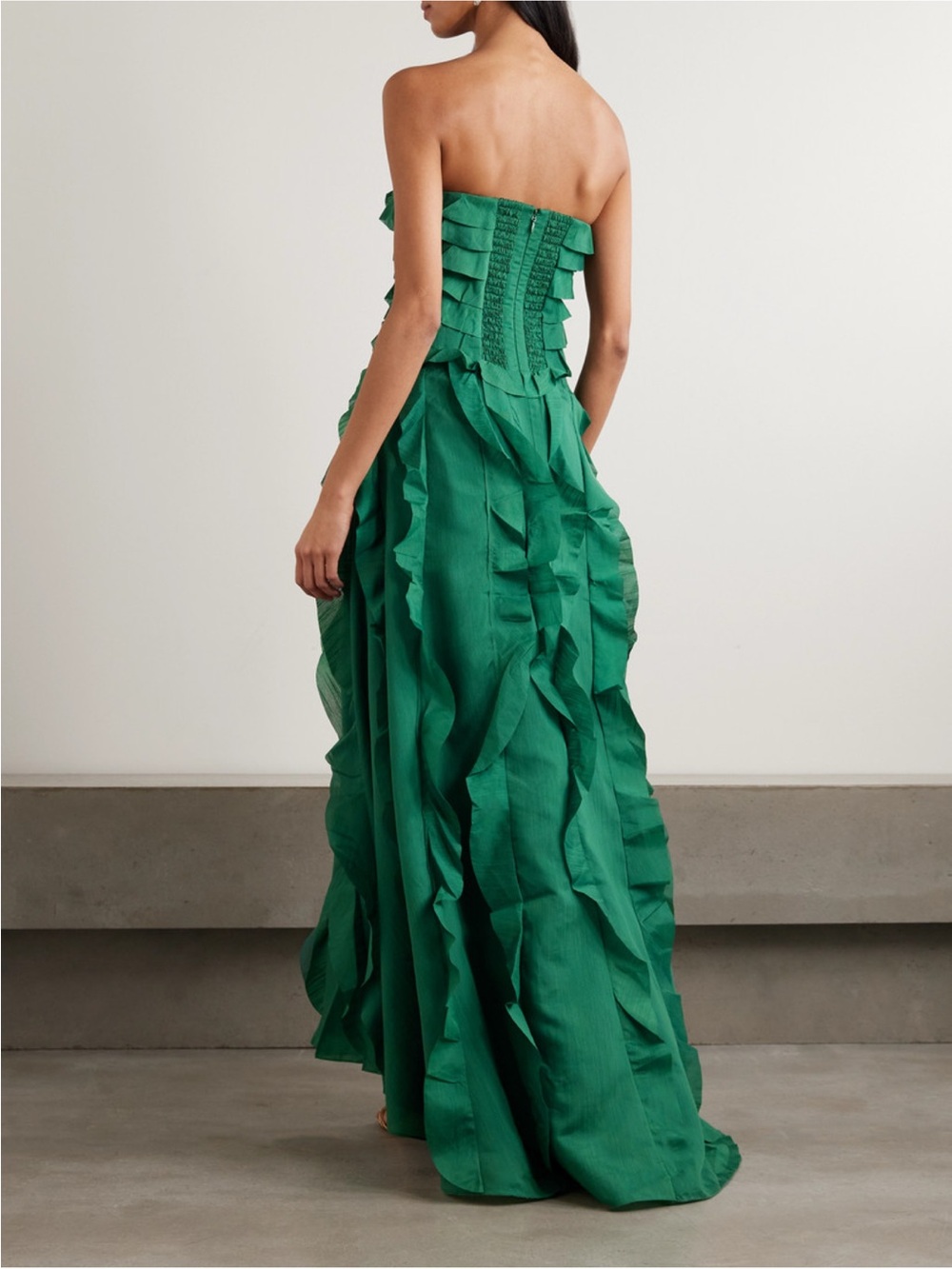 Aje Green Ruffled Strapless Evening Gown - Picture 3 of 5